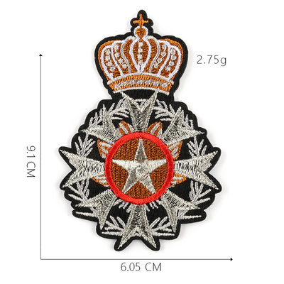 Embroidered gold and red crown patch with blue accents and a cross, measuring 5.1x10.8cm. - Image 17