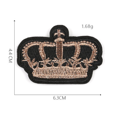 Embroidered gold and red crown patch with blue accents and a cross, measuring 5.1x10.8cm. - Image 15