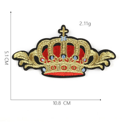Embroidered gold and red crown patch with blue accents and a cross, measuring 5.1x10.8cm. - Image 5