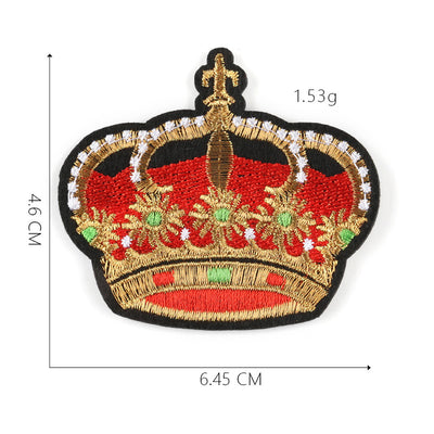 Embroidered gold and red crown patch with blue accents and a cross, measuring 5.1x10.8cm. - Image 3