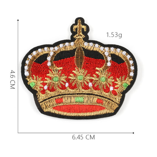 Embroidered gold and red crown patch with blue accents and a cross, measuring 5.1x10.8cm. - Image 3