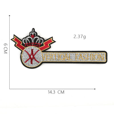 Embroidered gold and red crown patch with blue accents and a cross, measuring 5.1x10.8cm. - Image 4