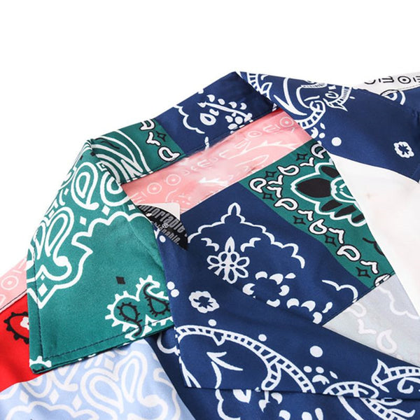 Camisa Manga Corta con Costuras de Color y Estampado Floral para Hombre