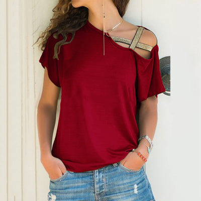 Blusa Asimétrica Cruzada para Mujer - Cuello Sesgado Sexy de Verano - Image 5