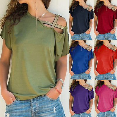 Blusa Asimétrica Cruzada para Mujer - Cuello Sesgado Sexy de Verano - Image 2