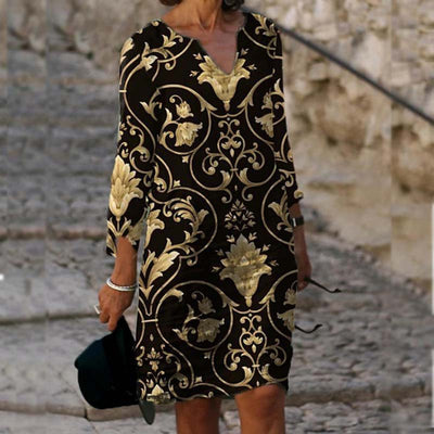 Vestido Vintage con Estampado Retro y Escote en V - Image 3