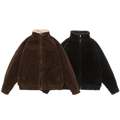 Chaqueta Acolchada Retro con Cuello Parado - Abrigo de Trabajo Holgado