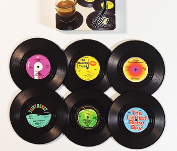 Posavasos Retro de Vinilo Estilo Rockabilly con Soporte Organizador