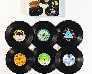 Posavasos Retro de Vinilo Estilo Rockabilly con Soporte Organizador - Image 4