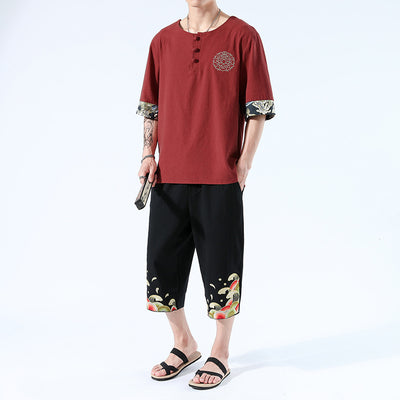 Camiseta Yukata Japonesa de Verano - 6 Colores, Lino Bordado, Estilo Harajuku Unisex - Image 9