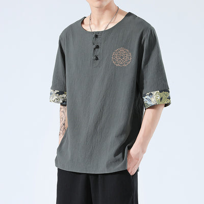 Camiseta Yukata Japonesa de Verano - 6 Colores, Lino Bordado, Estilo Harajuku Unisex - Image 5