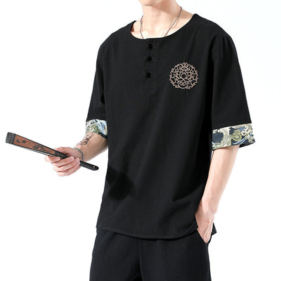 Camiseta Yukata Japonesa de Verano - 6 Colores, Lino Bordado, Estilo Harajuku Unisex - Image 3
