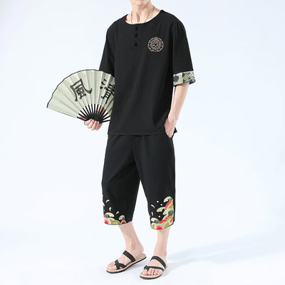 Camiseta Yukata Japonesa de Verano - 6 Colores, Lino Bordado, Estilo Harajuku Unisex - Image 7