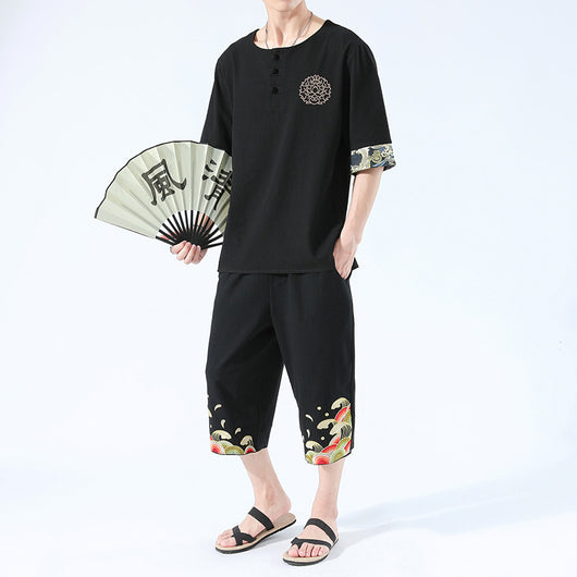 Camiseta Yukata Japonesa de Verano - 6 Colores, Lino Bordado, Estilo Harajuku Unisex - Image 7
