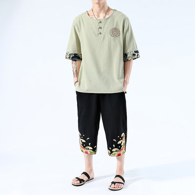 Camiseta Yukata Japonesa de Verano - 6 Colores, Lino Bordado, Estilo Harajuku Unisex - Image 8