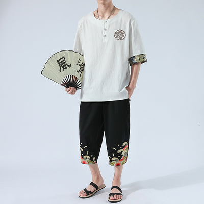 Camiseta Yukata Japonesa de Verano - 6 Colores, Lino Bordado, Estilo Harajuku Unisex - Image 6
