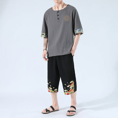 Camiseta Yukata Japonesa de Verano - 6 Colores, Lino Bordado, Estilo Harajuku Unisex - Image 10