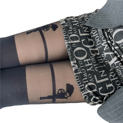 Medias Over The Knee Efecto Seda Negra - Diseño Patchwork Primavera - Image 7