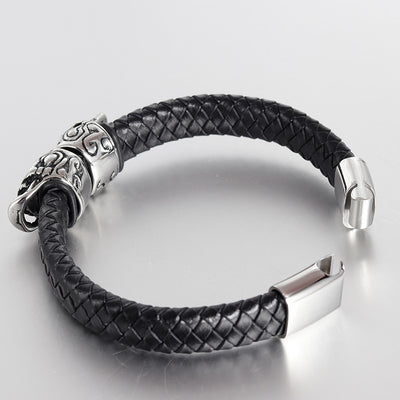 Pulsera de Cuero para Hombre con Calavera Retro - Image 8