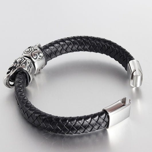 Pulsera de Cuero para Hombre con Calavera Retro - Image 8