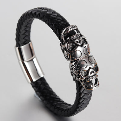 Pulsera de Cuero para Hombre con Calavera Retro - Image 7