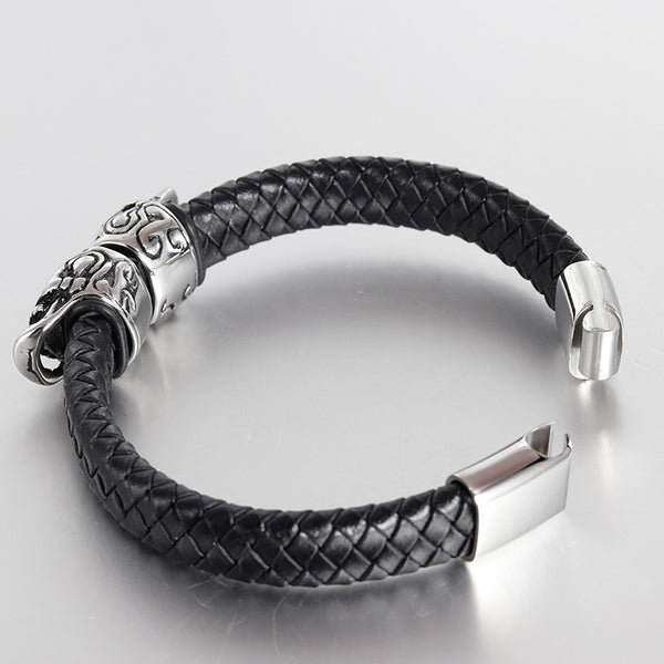 Pulsera de Cuero para Hombre con Calavera Retro