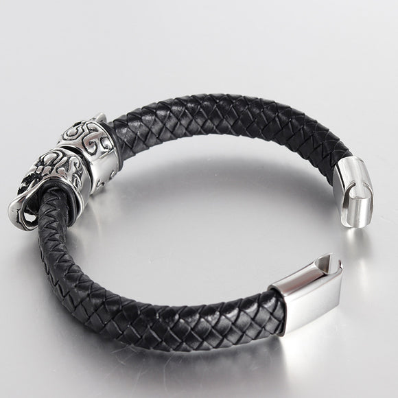 Pulsera de Cuero para Hombre con Calavera Retro