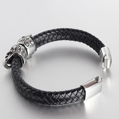 Pulsera de Cuero para Hombre con Calavera Retro - Image 4