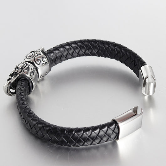Pulsera de Cuero para Hombre con Calavera Retro - Image 4