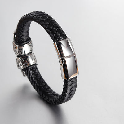 Pulsera de Cuero para Hombre con Calavera Retro - Image 5