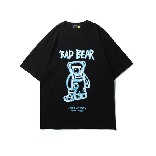Camiseta Oversized con Estampado Graffiti Oso - Manga Corta Unisex Tendencia Urbana