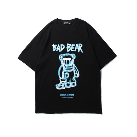 Camiseta Oversized con Estampado Graffiti Oso - Manga Corta Unisex Tendencia Urbana