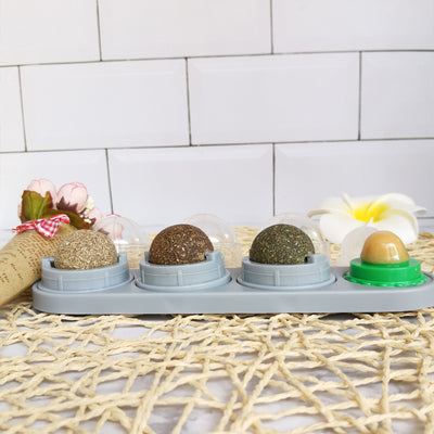 Six colorful catnip ball toys, each with three spinning catnip balls in green, white, purple, blue, grey, and pink bases. - Image 4