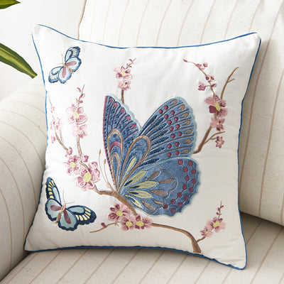 Funda de Cojín con Bordado Tridimensional Flores, Pájaros y Mariposas - Image 2