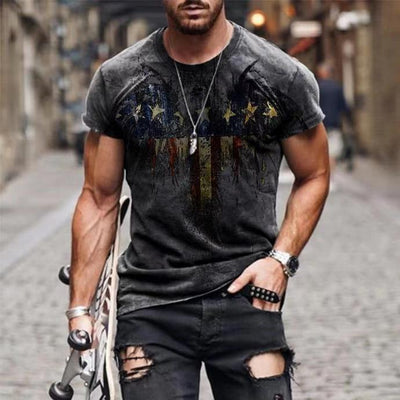 Camiseta Hombre Bandera USA Vintage Cuello Redondo Slim Fit Verano - Image 3
