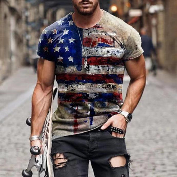 Camiseta Hombre Bandera USA Vintage Cuello Redondo Slim Fit Verano