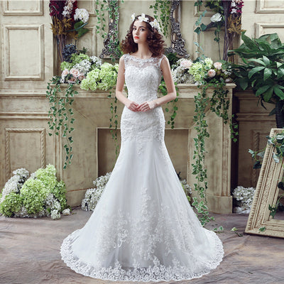 Vestido de Novia Sirena con Encaje Sensual y Cola Larga
