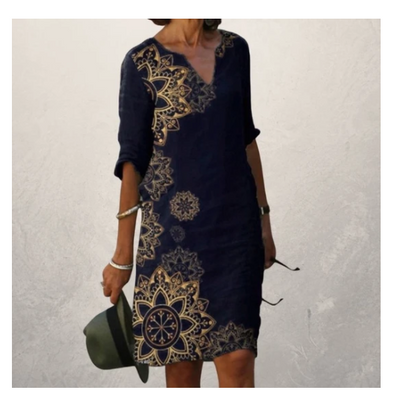 Vestido Vintage con Estampado Retro y Escote en V - Image 9