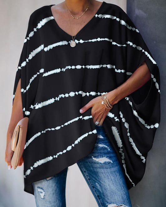 Camisa Casual con Estampado de Piel de Serpiente y Mangas Murciélago
