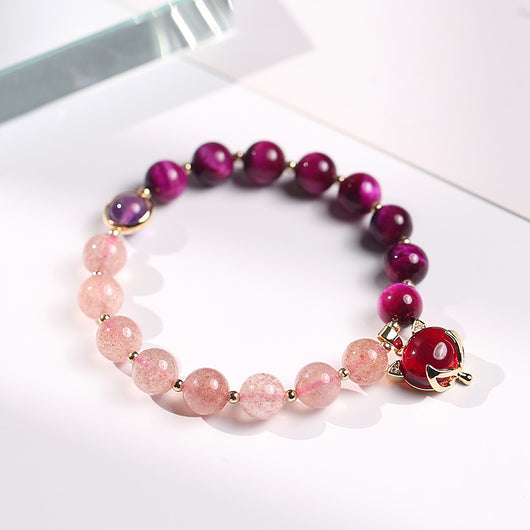 Pulsera de Cristal Bicolor con Cuarzo Fresa, Ojo de Tigre y Amatista - Pareja - Image 10