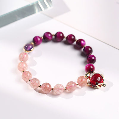Pulsera de Cristal Bicolor con Cuarzo Fresa, Ojo de Tigre y Amatista - Pareja - Image 3