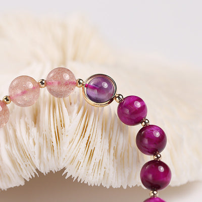 Pulsera de Cristal Bicolor con Cuarzo Fresa, Ojo de Tigre y Amatista - Pareja - Image 7