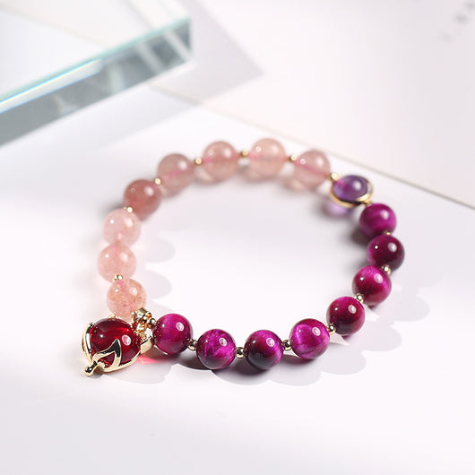 Pulsera de Cristal Bicolor con Cuarzo Fresa, Ojo de Tigre y Amatista - Pareja - Image 4