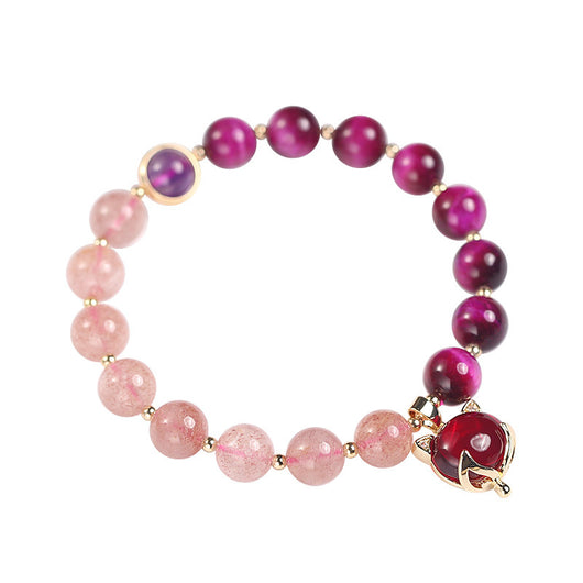 Pulsera de Cristal Bicolor con Cuarzo Fresa, Ojo de Tigre y Amatista - Pareja - Image 5