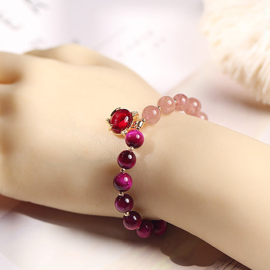 Pulsera de Cristal Bicolor con Cuarzo Fresa, Ojo de Tigre y Amatista - Pareja - Image 6