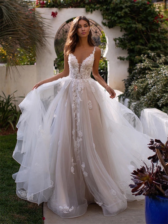 Vestido de Novia Slim Escote Profundo con Tirantes Ajustables