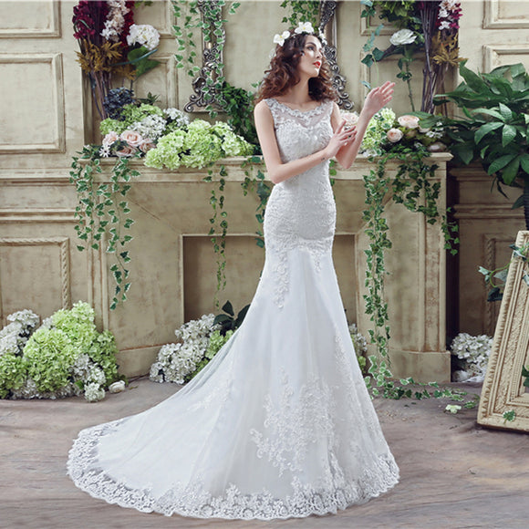 Vestido de Novia Sirena con Encaje Sensual y Cola Larga