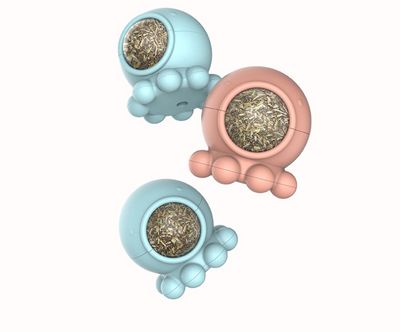 Light blue octopus catnip toy with a visible catnip ball, designed for licking and molar play. - Image 4