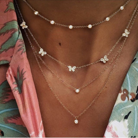 Collar Multicapa con Diamante y Zafiro