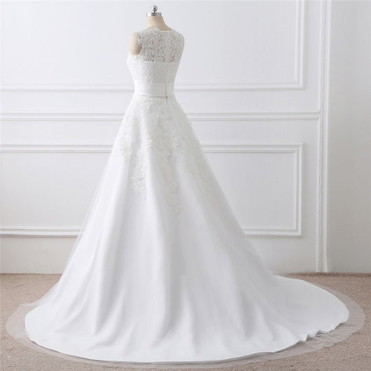 Vestido de Novia Blanco Dos Piezas con Cuello Redondo Elegante - Image 8